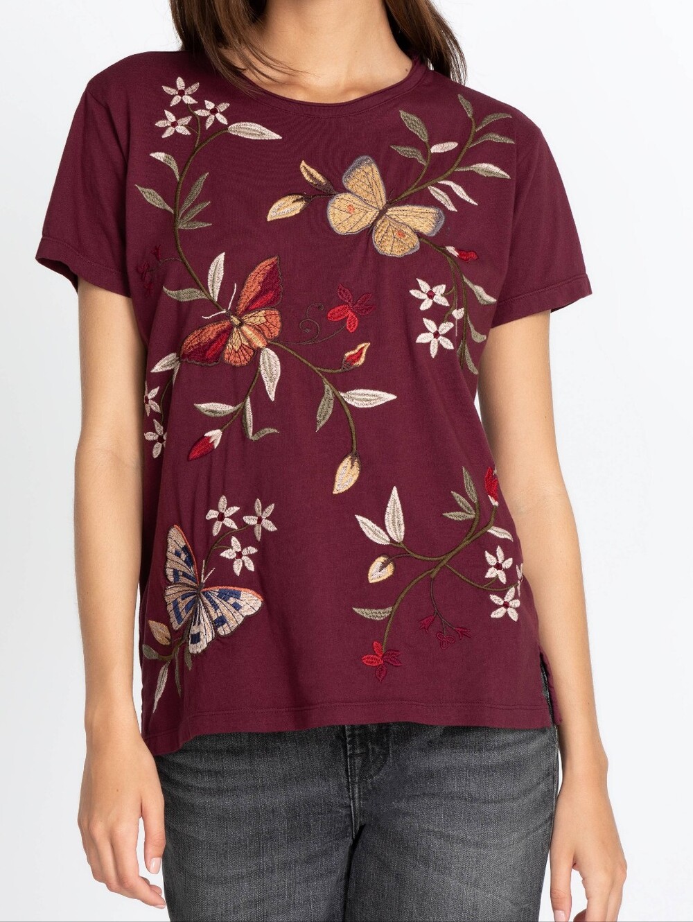Johnny Was Penelope Relaxed Crew Neck Tee In Ruby